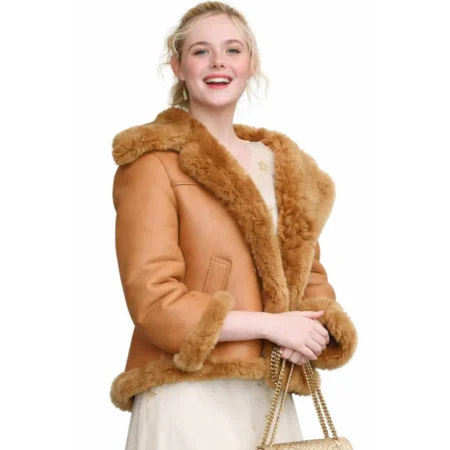 NYC Elle Fanning Brown Leather Jacket