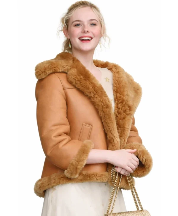 NYC Elle Fanning Brown Leather Jacket