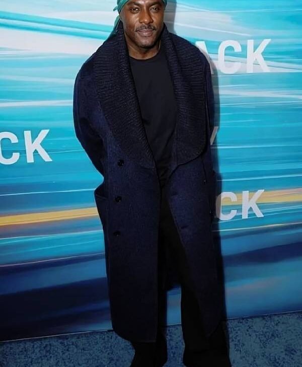 NYC Hijack S2 Screening Idris Elba Blue Wool Coat front