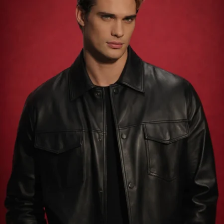 Nicholas Galitzine black leather jacket