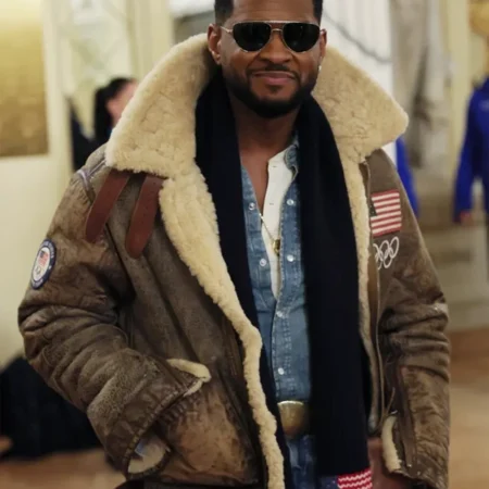 Olympics 2026 Usher Shearling Leather Jacket