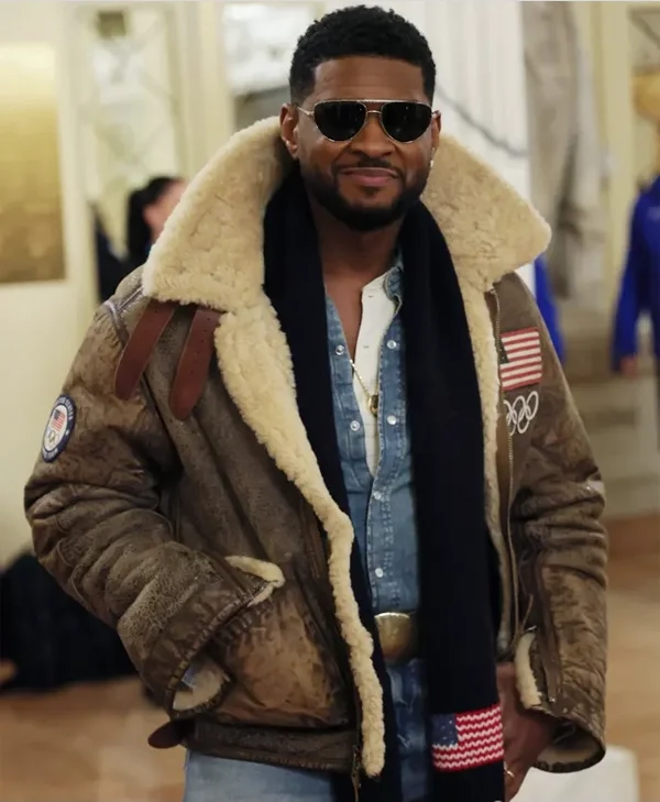 Olympics 2026 Usher Shearling Leather Jacket