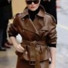 PFW 2026 Claire Foy Brown Leather Jacket