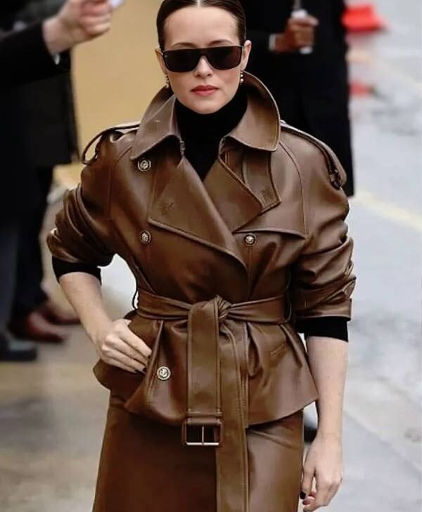 PFW 2026 Claire Foy Brown Leather Jacket