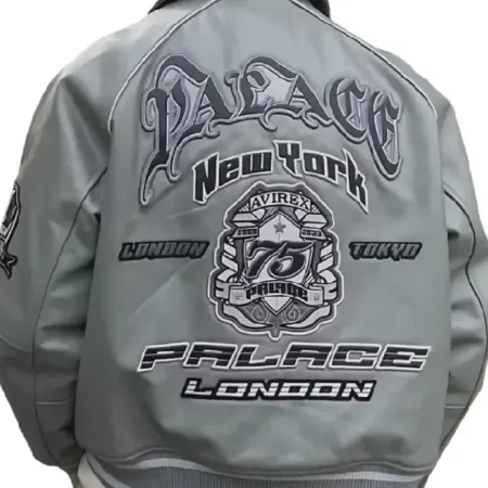 Palace x Avirex Grey Varsity Jacket back