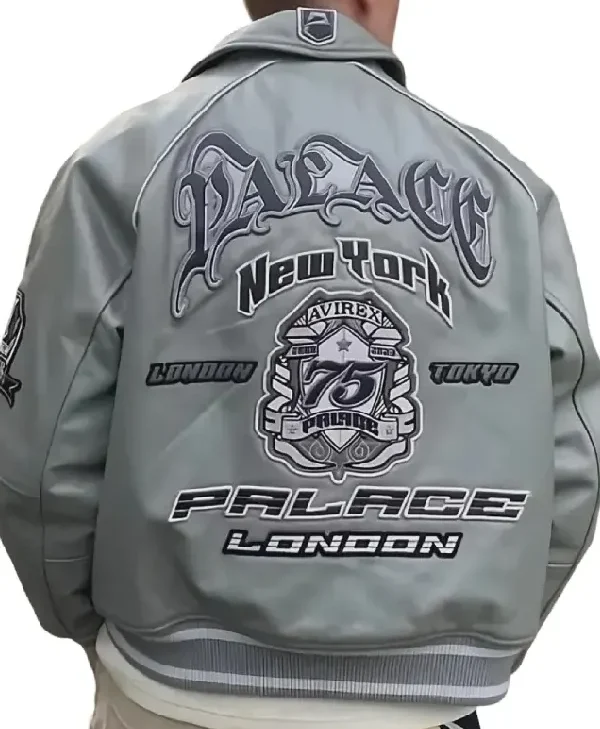 Palace x Avirex Grey Varsity Jacket back