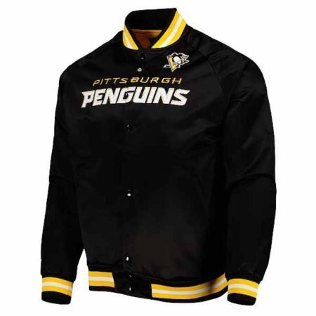Pittsburgh Penguins Black Satin Varsity Jacket
