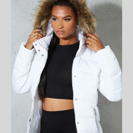 Pretty Little Thing White Hooded Puffer Jacket