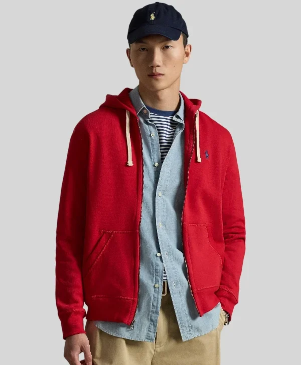 Red Polo Ralph Lauren Classic Full Front Zip Fleece Hoodie