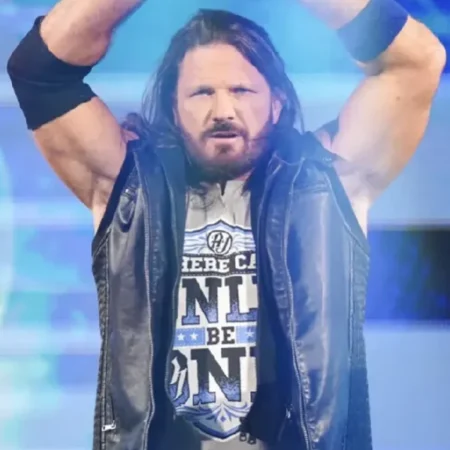 Royal Rumble 2026 AJ Styles Black Leather Vest front