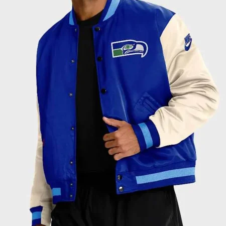 Seahawks Royal and Cream Bomber Jacket