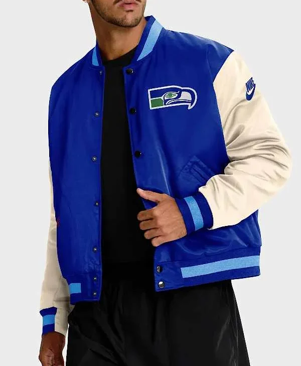 Seahawks Royal and Cream Bomber Jacket