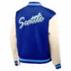 Seahawks Royal and Cream Bomber Jacket back'