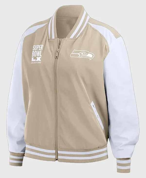 Seahawks Super Bowl LX Champions Tan Bomber Jacket