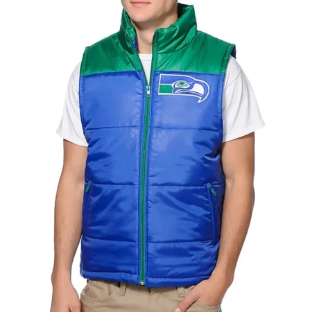 Seattle Seahawks Blue and Green Puffer Vest
