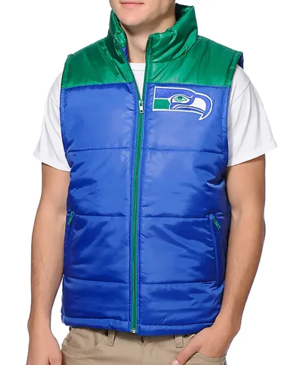 Seattle Seahawks Blue and Green Puffer Vest