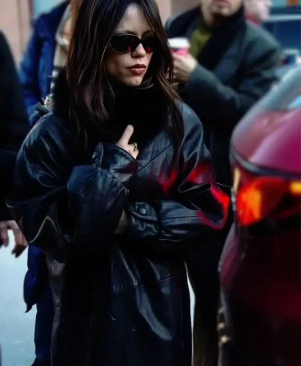 Shop 2026 Sundance Film Festival Jenna Ortega Leather Coat