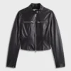 Shop Lisa Nikita Monogram Leather Black Jacket