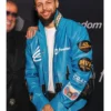 Stephen Curry blue leather jacket