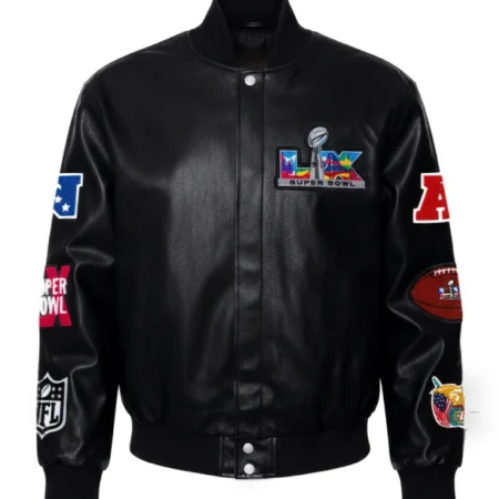 Super Bowl 2026 Black Vegan Leather Jacket