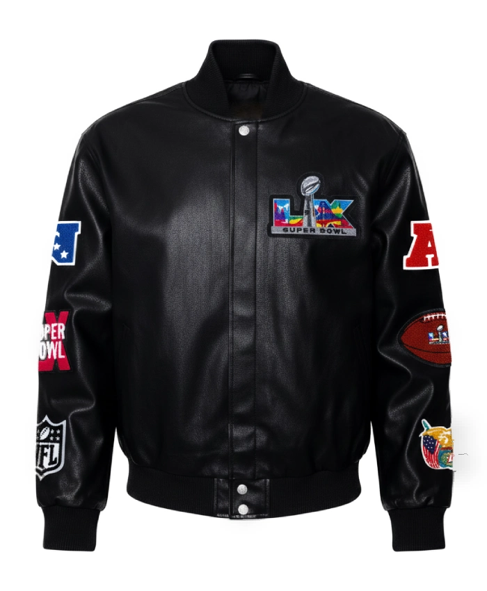 Super Bowl 2026 Black Vegan Leather Jacket