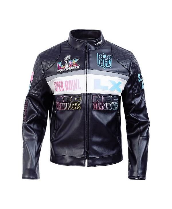 Super Bowl LX Black Moto Leather Jacket