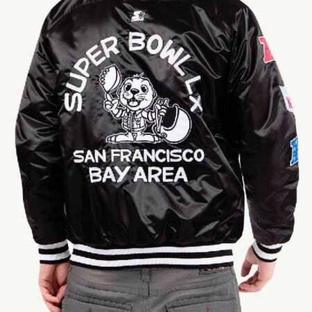 Super Bowl LX SF Bay Area Black Satin Varsity Jacket