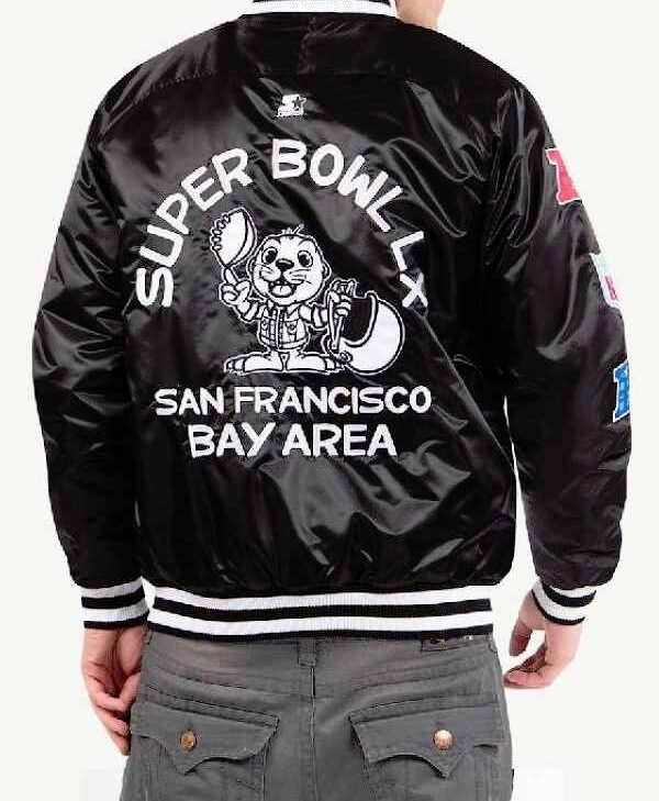 Super Bowl LX SF Bay Area Black Satin Varsity Jacket