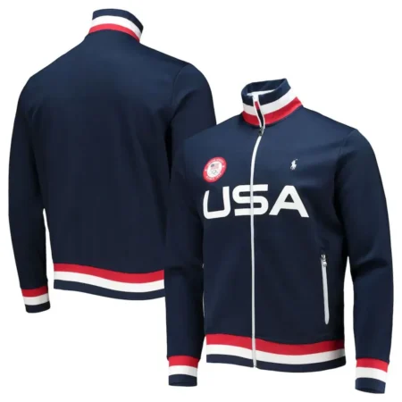 Team USA Villagewear Full-Zip Track Navy Blue Jacket front