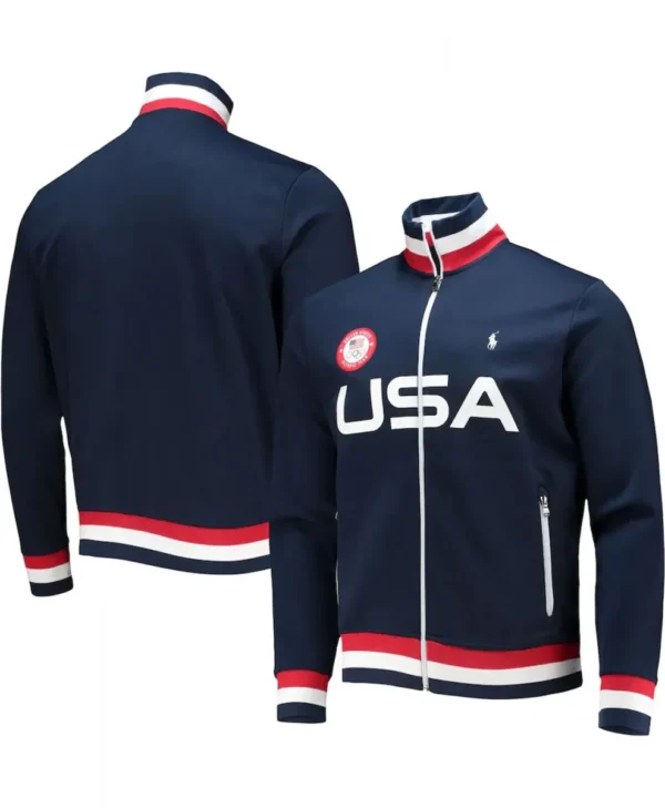 Team USA Villagewear Full-Zip Track Navy Blue Jacket front
