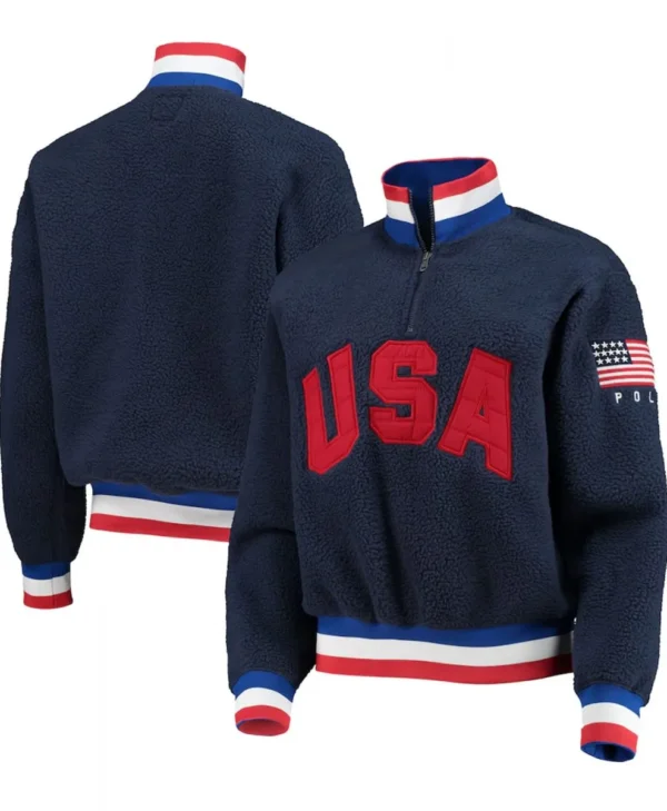 Team USA Villagewear Polar Quarter-Zip Navy Blue Vintage Jacket for sale