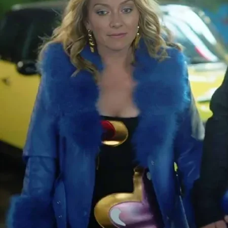 The Lincoln Lawyer S4 Becki Newton Blue Faux Fur Leather Coat for sale