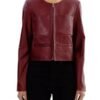 The Rookie S8 Mekia Cox Burgundy Collarless Leather Jacket