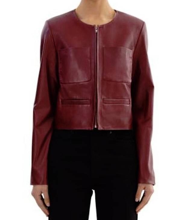 The Rookie S8 Mekia Cox Burgundy Collarless Leather Jacket