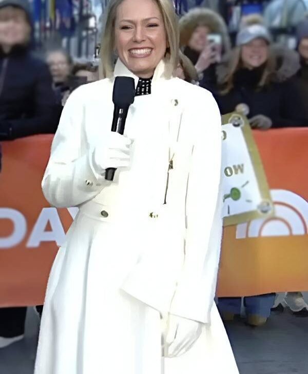 The Today Show 2026 Dylan Dreyer Asymmetrical white Wool Coat