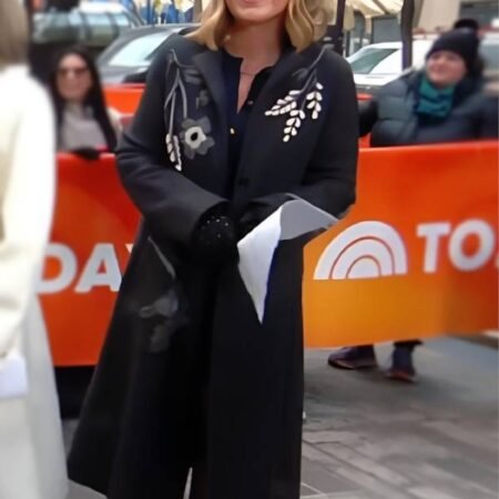 The Today Show Jenna Bush Hager Charcoal Gray Floral Coat