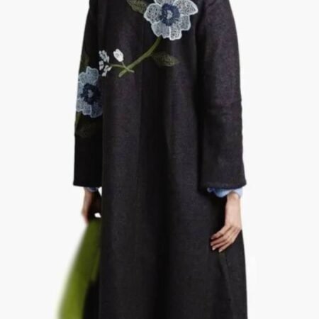 The Today Show Jenna Bush Hager Charcoal Gray Floral Coat back