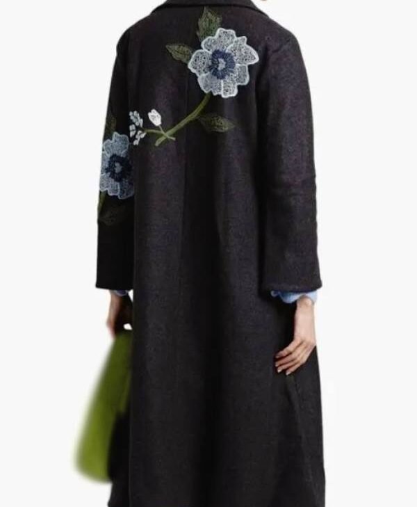 The Today Show Jenna Bush Hager Charcoal Gray Floral Coat back