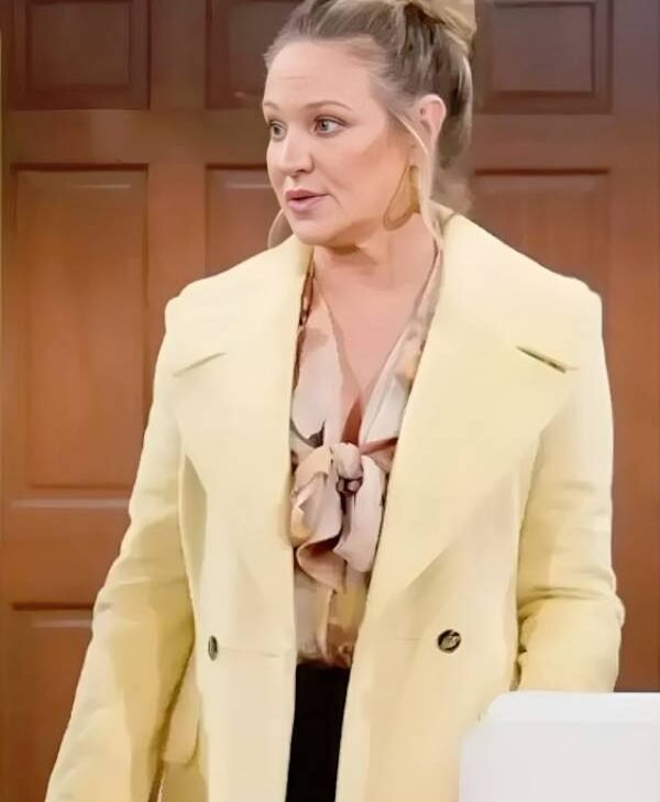 The Young and the Restless 2026 Sharon Case Yellow CoatThe Young and the Restless 2026 Sharon Case Yellow Coat