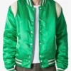 Trendy Satin Green Letterman Varsity Jacket