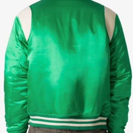 Trendy Satin Green Letterman Varsity Jacket for sale