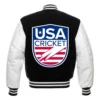 USA Cricket Team Varsity Black and White Jacket back