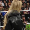 WWE RAW Liv Morgan Black Leather Bomber Hooded Jacket for sale
