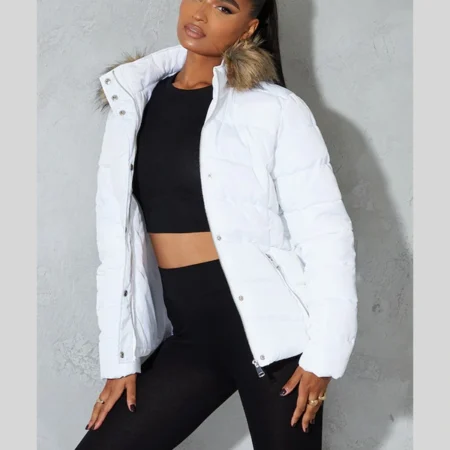 White Hooded Puffer Jacket Women