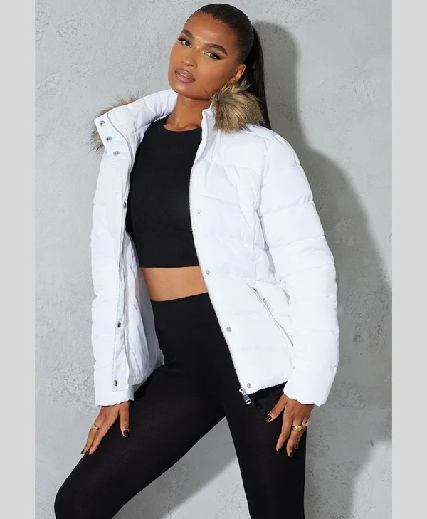 White Hooded Puffer Jacket Women