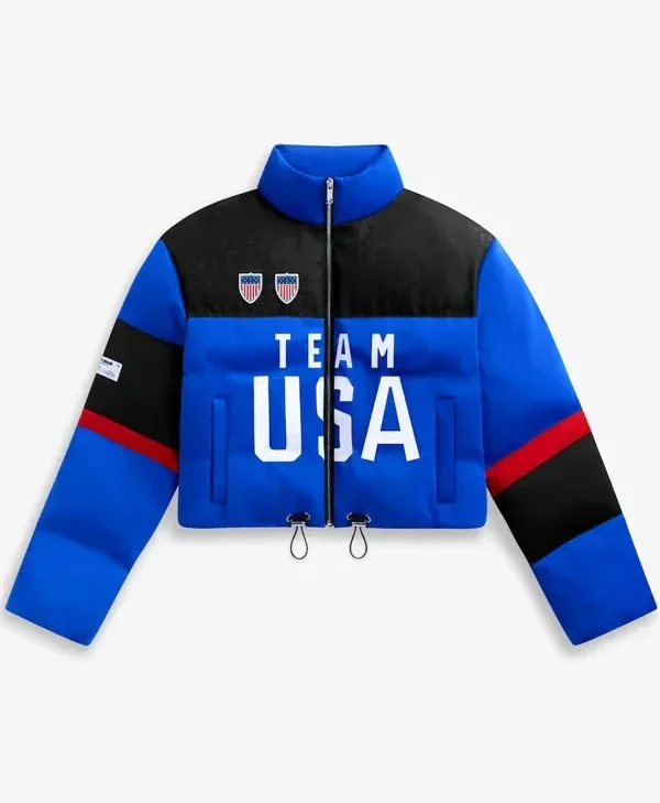 Winter Olympics Team USA Blue Cropped Puffer Jacket
