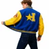 blue and yellow varsity letterman jacket H Star