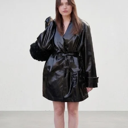 Aimee Lou Wood Paris Fashion Week Black Leather Jacket