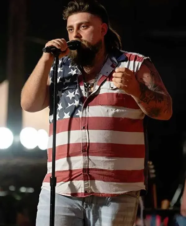 American Idol S24 Bryant Thomas Flag Print Shirt
