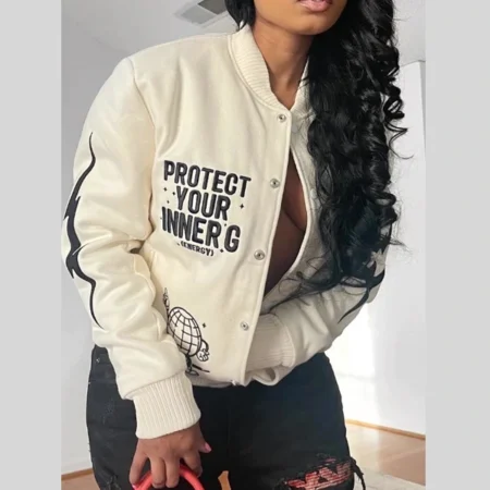 Buy Protect Your Inner G Gang White Varsity Jacket